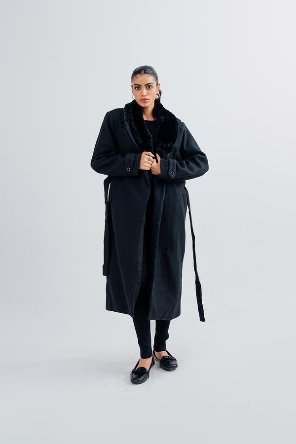 Ladies Fur Collar Long Coat