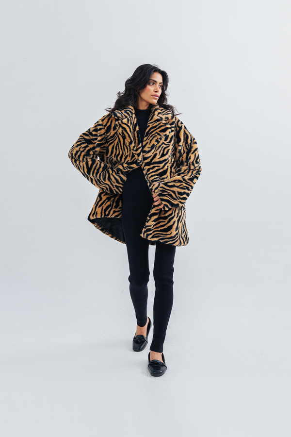 Ladies Tiger Print Long Coat