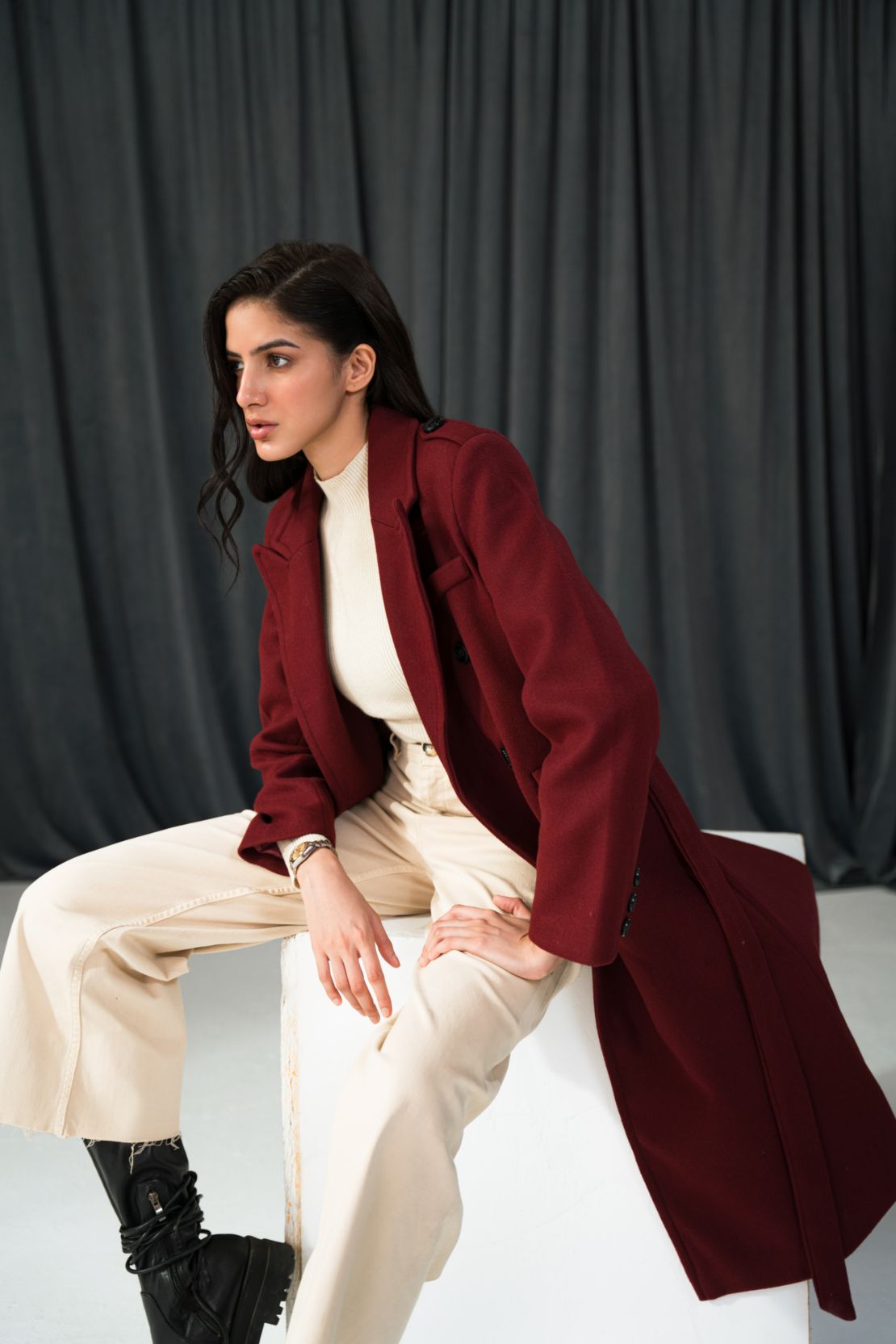 Long burgundy jacket best sale